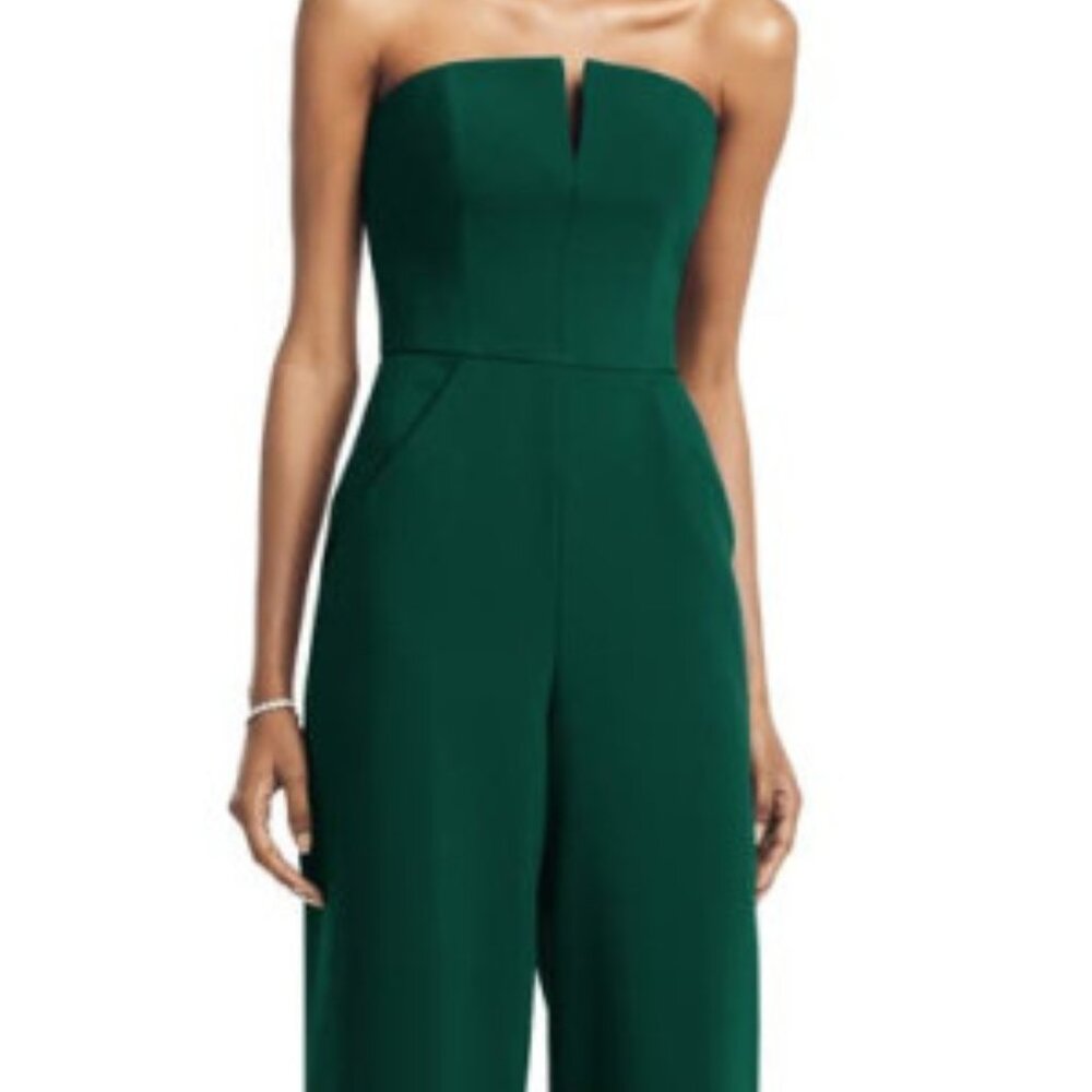 Strapless Notch Crepe Jumpsuit With Pockets In Evergreen
